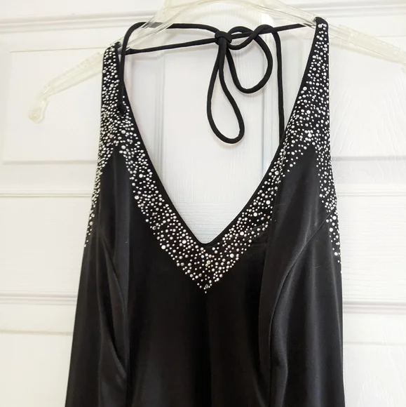 Blondie nights long black dress with sequins v-neck around to the back size 7 - Picture 2 of 5